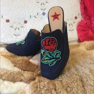 Anna Sui by INC jean beaded mules. NWOT